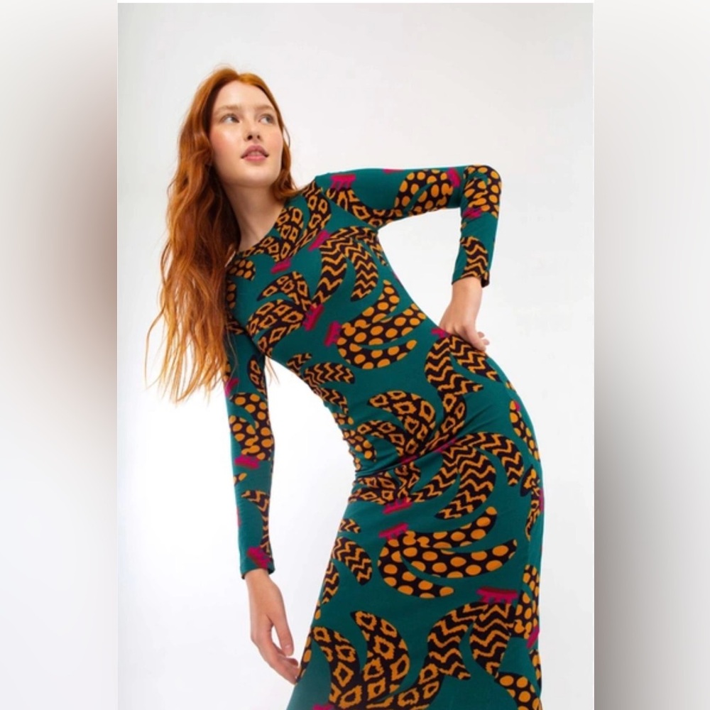 Farm Rio Teal Banana Dress XS NWOT